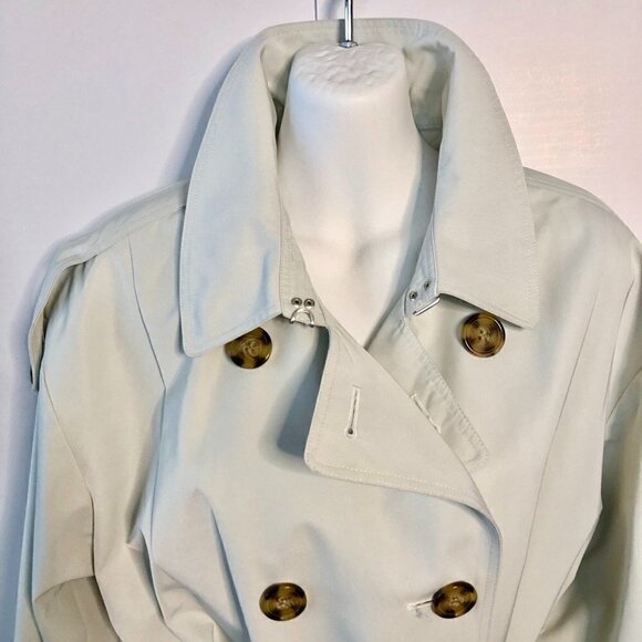 SØSKEN Classic Trench Coat Double-Breast Tie Bone/Ecru Tortoise Shell Buttons XL - Picture 7 of 16